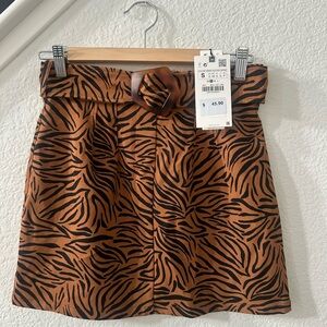 Zara Brown and Black Zebra Print Skirt Orange size S - NWT belted